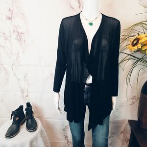 August Silk Black Open Knit Cardigan Lightweight Drape Front Viscose Sweater L